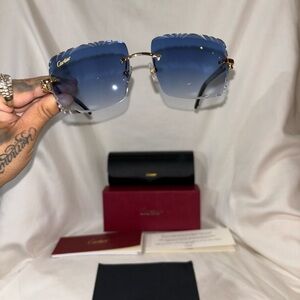 Cartier White Buffs W/ Blue Lens
